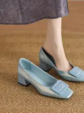 春秋用 フラットシューズ【浅口・真皮・ミドルヒール・ブルー】