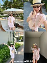 セットアップ レディース リネン混 ポロカラー 半袖シャツ ショートパンツ ルーズ 夏 「Ranwear」