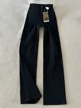 高腰ブラックストレートデニムパンツ【加絨・スリムフィット・冬用】