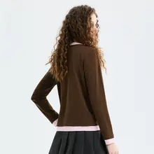 カラーコンビネーションのラウンドネック長袖Tシャツ【春季用・快適なフィット・女性用】（セットアップ対応）