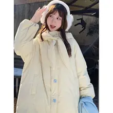 ラビットプリントの長袖コットンコート【冬用・ふんわり暖かい・ルーズフィット】