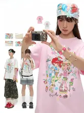 夏用のゆったりプリントTシャツ【コットン100%・丸首・短袖・カップル向け】