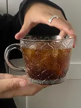 持ち手付きカフェカップ【高級感のあるデザイン・ガラス製・朝食用】