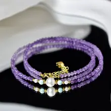 紫水晶ネックレス【真珠パーツ・ロックコ骨チェーン・女性用】