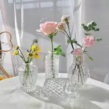 ガラス花瓶 植物鑑賞用 撮影用 レトロ 浮彫り 透明 シンプル フレンチスタイル 小型 生花用 