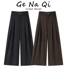 韓国風デザインの落ち感のあるワイドレッグパンツ【秋冬用・体型カバー・フィット】