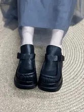 レトロデザインの本革厚底T字ストラップシューズ【女性用・カジュアル・バックル付き】