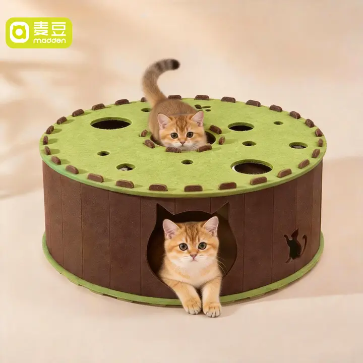毛毡製の猫用爪とぎと巣に統合したキャットトンネル【大容量・耐久性・複数猫対応】