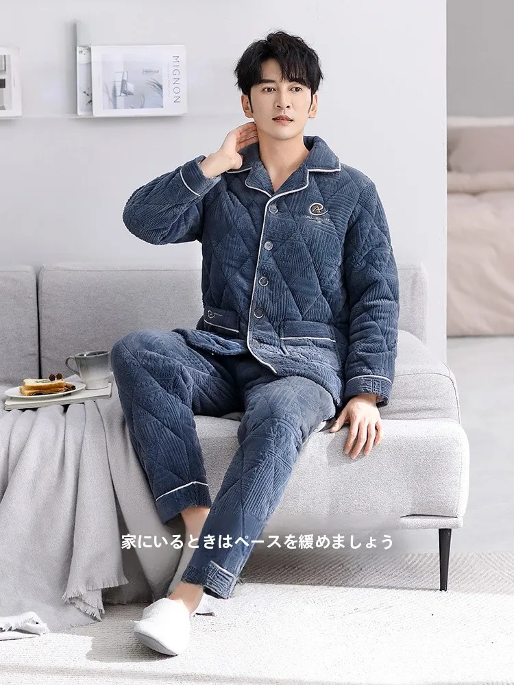 冬用メンズ珊瑚フリース家居服：極上の柔らかさと保温性能を実現するセットアップ対応アイテム