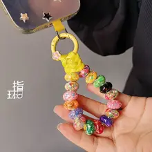 カラフルなビーズデザインのスマホストラップ【高級感ある軽やかさ・おしゃれなアクセサリー】（セットアップ対応）
