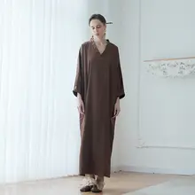 高級感あるシンプルデザインのルーズフィットロングワンピース【文芸復古スタイル・大きいサイズ】