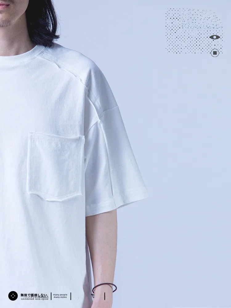 男士コットン短袖Tシャツ：毛辺デザインとキルト加工が実現する日式ゆったりスタイル
