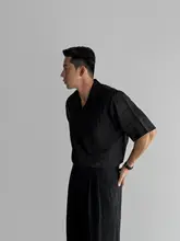 リネン素材 古典的なキューバカラー 半袖シャツ【夏用・ブラウン・カジュアル】