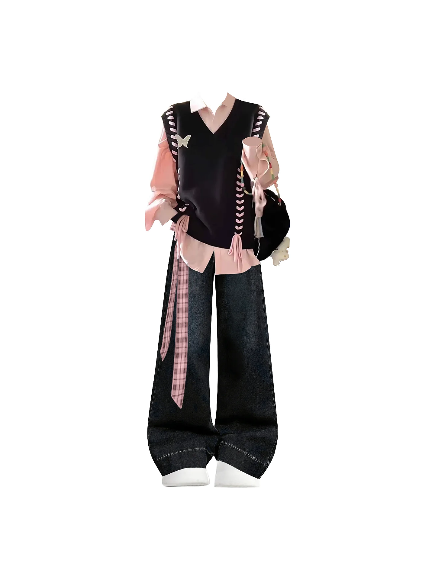 春季にぴったり！カジュアルな学院風レディースコーディネート【デニムパンツ付き】（セットアップ対応）