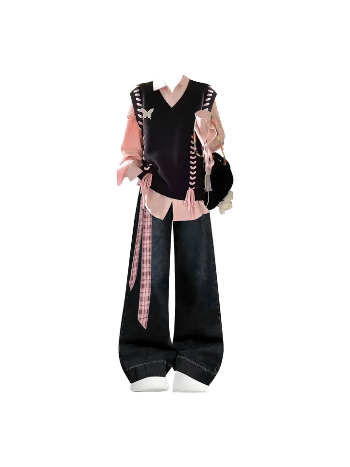 学院風カジュアルコーディネート【秋用・レディース・デニムパンツ・極上の柔らかさ】（セットアップ対応）
