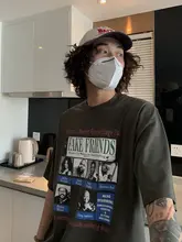 UPDAYWANG ユニセックス ビンテージスタイル 三色プリント Tシャツ【アメリカンデザイン・半袖】