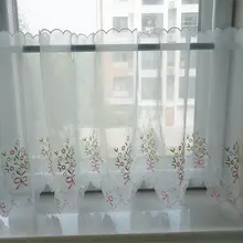 穴あけ不要のリボン刺繍ミニウィンドウカーテン【半透明・おしゃれな装飾用】