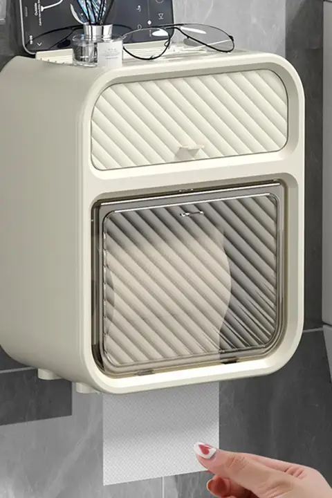 壁掛けトイレットペーパー収納ボックス【家庭用・衛生的・シンプルデザイン】