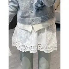 レース付きシフォンボトムス【秋冬用・ウエスト調整可・スカートとレギンスセット】