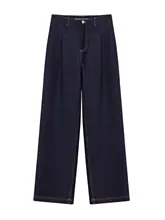 SOTHEMOS 高腰ワイドレッグデニムパンツ【TR素材・アンティーク風・5色展開】