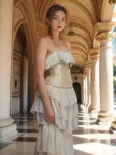 フランス風レトロなマーメイドフリルドレス【オフショルダー・ウエストマーク・パーティー用】