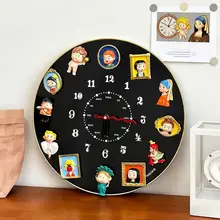 ヴィンテージスタイル 黒板掛け時計【カートゥーンデザイン・DIYマグネット・アート装飾用】