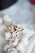 リング シルバー925 天然アメジスト フラワーモチーフ ヴィンテージ 重ね付け 「Aurora」