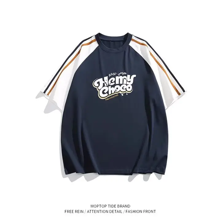 夏季カジュアルアメリカンビンテージ風ロゴプリントTシャツ【男女兼用・ラグランスリーブ・半袖】（セットアップ対応）