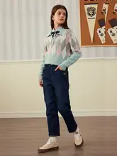 刺繍デザインの暖かいデニムパンツ【男女兼用・カジュアルストレート】