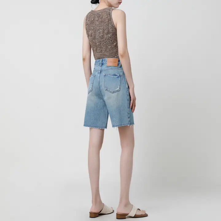 レディース 夏用ハイウエストデニムショートパンツ【ゆったりストレート・薄手・カジュアル】