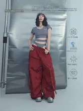 カジュアルパンツ メンズ ギャザー 速乾 冷感 ワインレッド アメリカン風 ストリート 「CBXLAB」