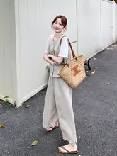 独特で美しい夏用レディースコーディネート【シンプルなベスト・白Tシャツ・ワイドパンツ】（セットアップ対応）