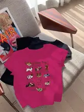 かわいい犬プリントの短袖Tシャツ【フラットデザイン・女性用・ショート丈】