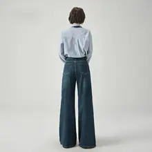 アメリカンレトロ 微フレアデニムパンツ【ゆったりしたシルエット・小柄向け・着こなしやすい】（セットアップ対応）