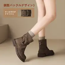 ショートブーツ レディース ブラウン バックル付き ヴィンテージ ルーズブーツ ウエスタンブーツ マーチンブーツ ブリティッシュスタイル 秋