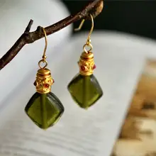 手作り琉璃を嵌め込んだ優雅な中国風ピアス【金メッキ・イヤリング】