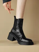 レトロ風 チェルシーブーツ【女性用・秋冬・本革・太ヒール・マーチンブーツ】