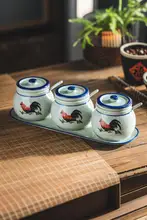 陶器製 調味料入れ【辛味調味料・塩・油用・アンティーク風】（セットアップ対応）