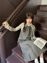 自然な重ね着が楽しめる！秋用ニットトップス【ピンクバラ柄・スタックカラー】