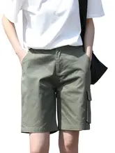 カーキ色のワークショートパンツ【夏用・薄手・フィット・大きいサイズ・カジュアル】（セットアップ対応）