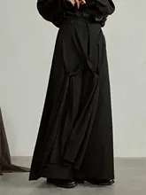 SUNYVONNE マルチウェアハイウエストワイドパンツ【多段デザイン・フィット・黒】