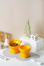 陶器製 猫・犬用食器【高脚・斜め口・首に優しい設計】