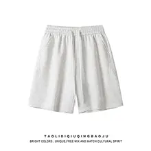 白花灰のアメリカンスタイル解構デザインの抽絞りショートパンツ【ストリートカジュアル・ワイドレッグ】