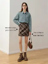 高級感のあるコーヒー色のAラインスカート【絶美な包臀デザイン・春秋用】