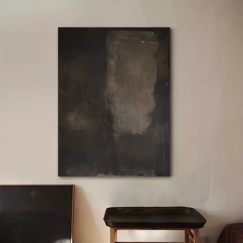 手描き油絵のリビング装飾画：侘寂風抽象テクスチャが空間を豊かに