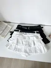 高腰不規則デザインスカート【黒・百褶・防透け・ベルト付き・通勤用】（セットアップ対応）