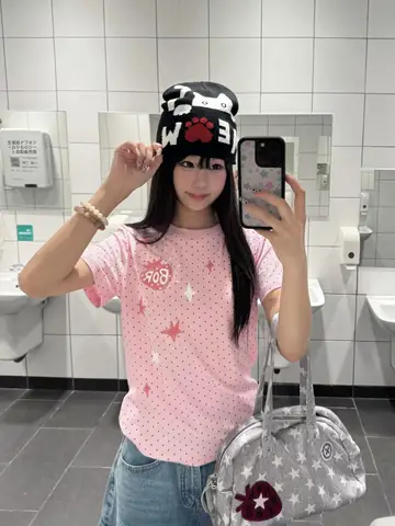 TAO | ドット柄のオフショルダー短袖Tシャツ【アメリカンビンテージ