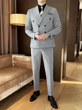 メンズ ダブルブレストスーツセット【ビジネス・カジュアル・結婚式用・高級3点セット】
