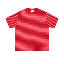 美式復古風のバイカラーストライプTシャツ【ラウンドネック・夏用・ユニセックス・フィット】