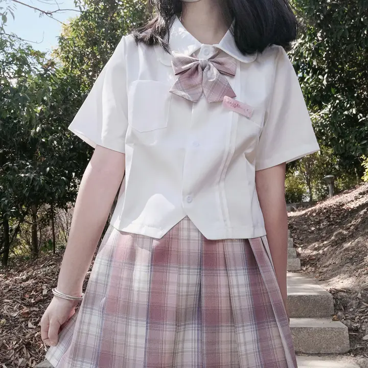 学院風プリーツシャツ【長袖・短袖・ホワイト】
